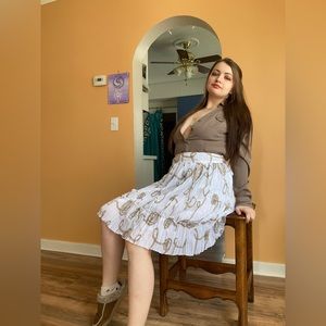 White and Tan Mid-rise Formal Skirt